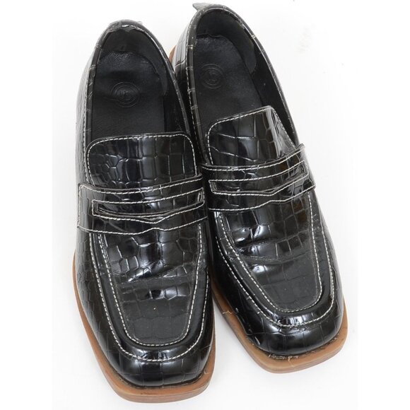 Urban Outfitters Lucy Croc Shiney Slip-on Faux Leather Loafer Block Heel Size 7 - Picture 10 of 14